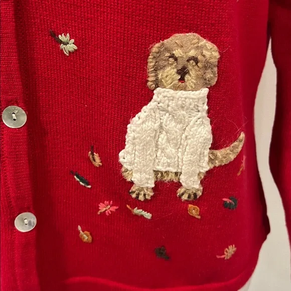 Talbots Vintage Red Cardigan with Dog Embroidery Size SP - Picture 3 of 10